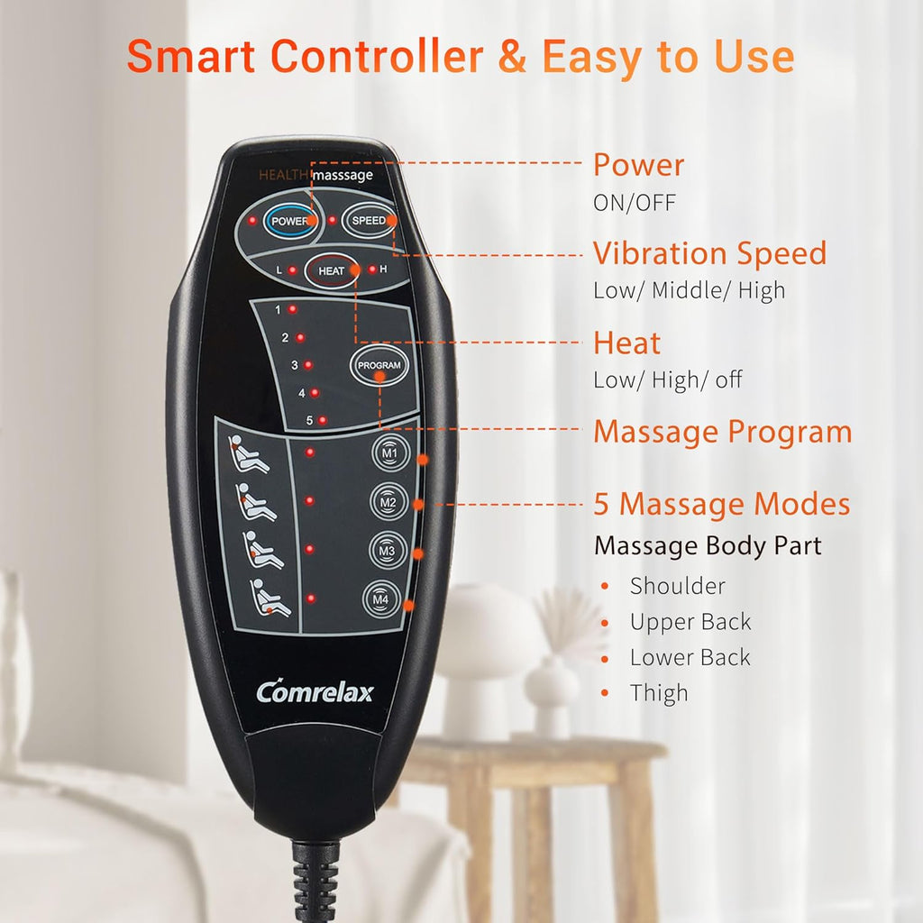 Massage Seat Cushion with Heat, Back Massager for Pain Relief Deep Tissue, Vibration Massage Chair Pad, Chair Massager for Home Office Use, Gifts for Men & Women