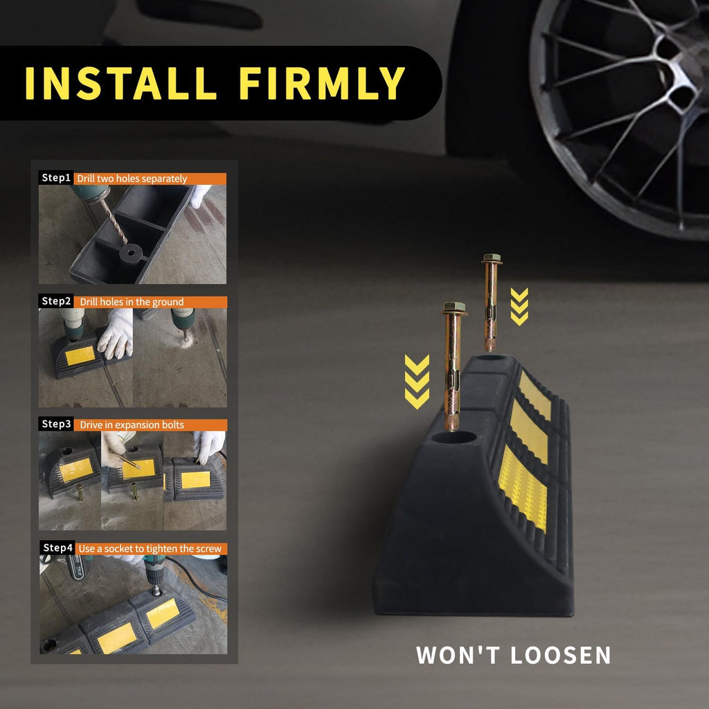 Parking Stopper for Garage Parking Aid 2 Pack Block, Car Truck Curb Floor Parking Lot Wheel Tire Stops Bumpers with Bolt Installation, Rubber Vehicles Aid Gadgets