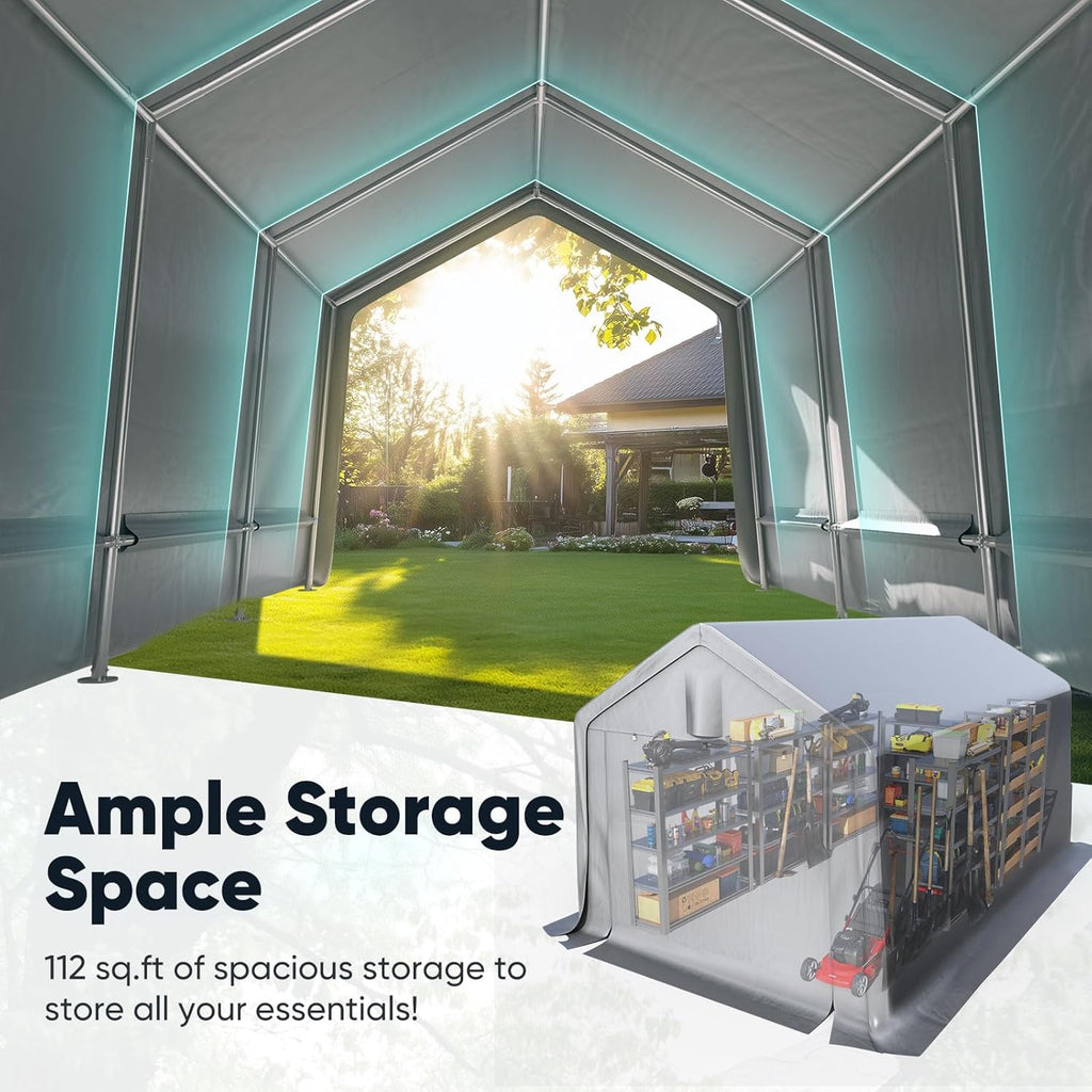 Quictent Heavy Duty 10x15FT Carport Shelter with Roll-Up Mesh Windows & Reinforced Frame, Portable Garage Canopy for Motorcycle Storage, Outdoor Equipment, Patio Furniture Cover - Silver Gray