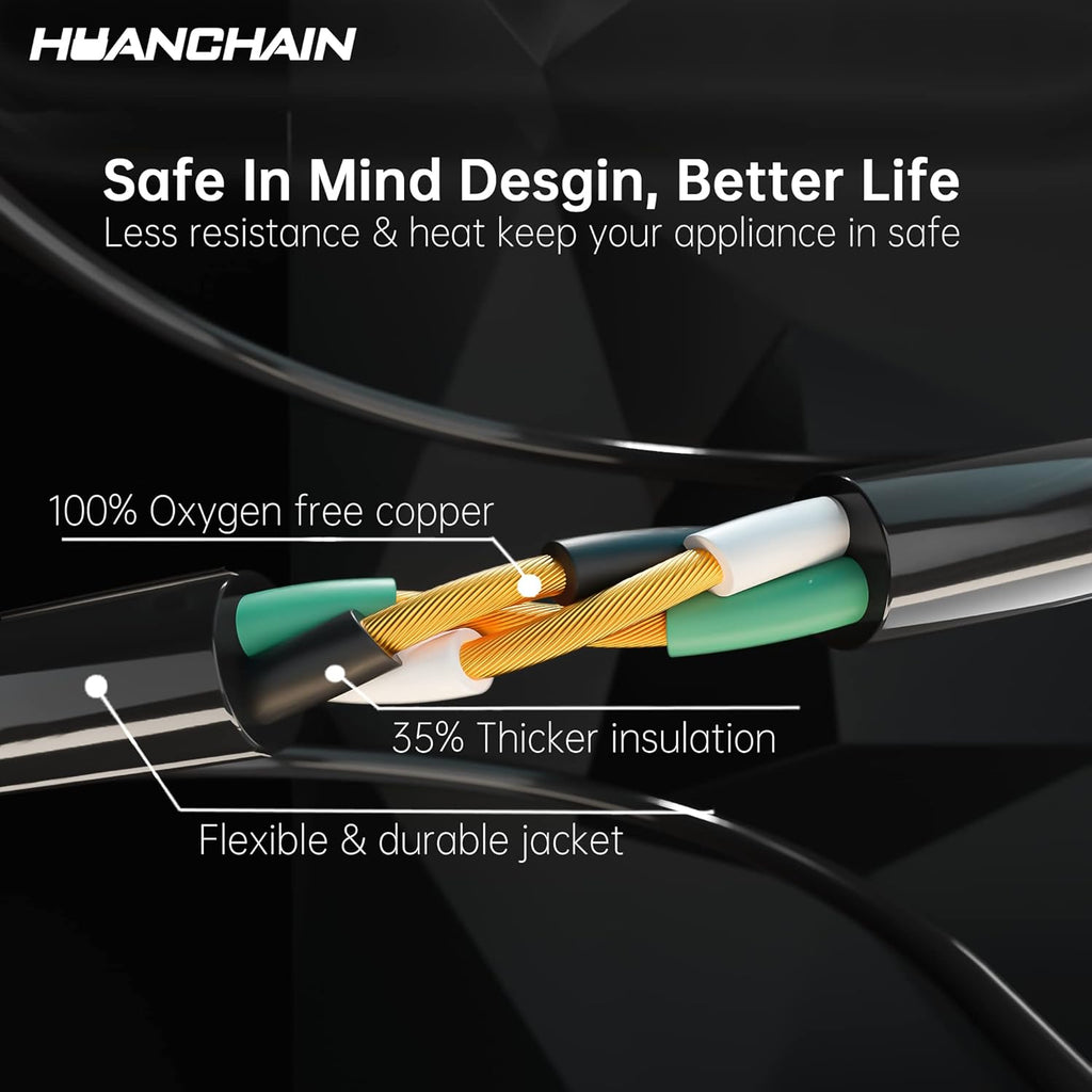 HUANCHAIN Indoor Outdoor Black Extension Cord 50 ft Waterproof, 16/3 Gauge Flexible Resistant Appliance Extension Cord Outside, 13A 1625W 16AWG SJTW, 3 Prong Heavy Duty Electric Cable, ETL Listed