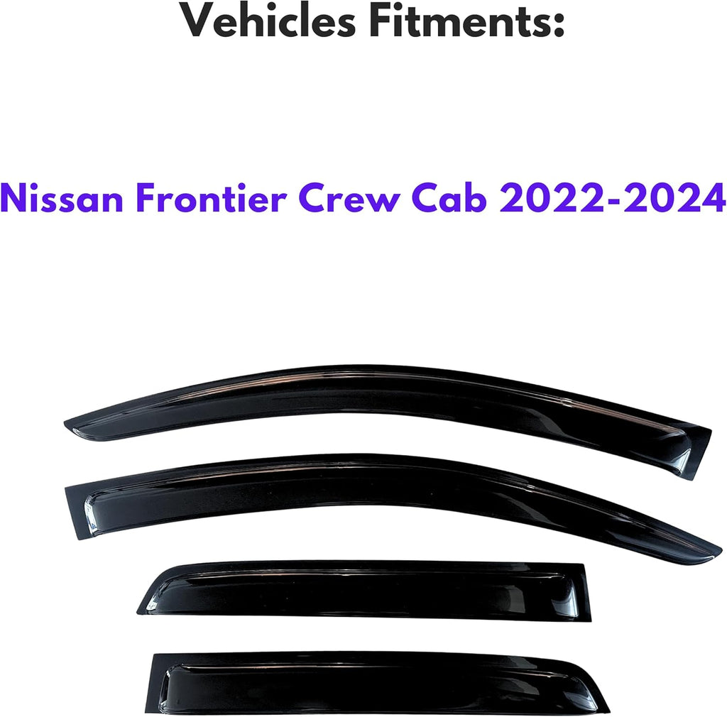 KPY Window Visor Compatible with Nissan Frontier Crew Cab 2022-2024, 4PC Rain Guard Side Window Vent Deflectors Tape-On Style, 2022 2023 2024