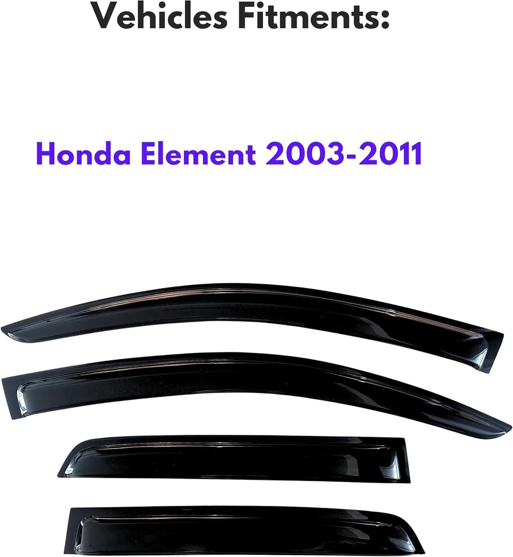 KPY Window Visors Compatible with Honda Element 2003-2011, 4PC Rain Guard Side Vent Deflectors Tape-On Style, 2003 2004 2005 2006 2007 2008 2009 2010 2011