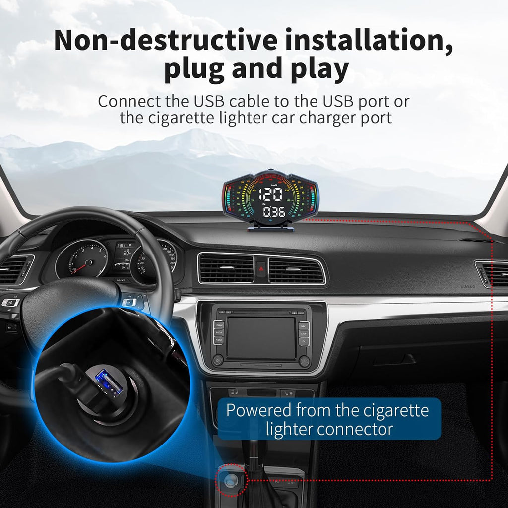 ACECAR Digital GPS Speedometer, Universal Car GPS Head-Up Display, Smart HUD with GPS Speed MPH&Km/H, Driving Time, Distance, Altitude, Overspeed Alert & Fatigue Alert, for All Vehicles