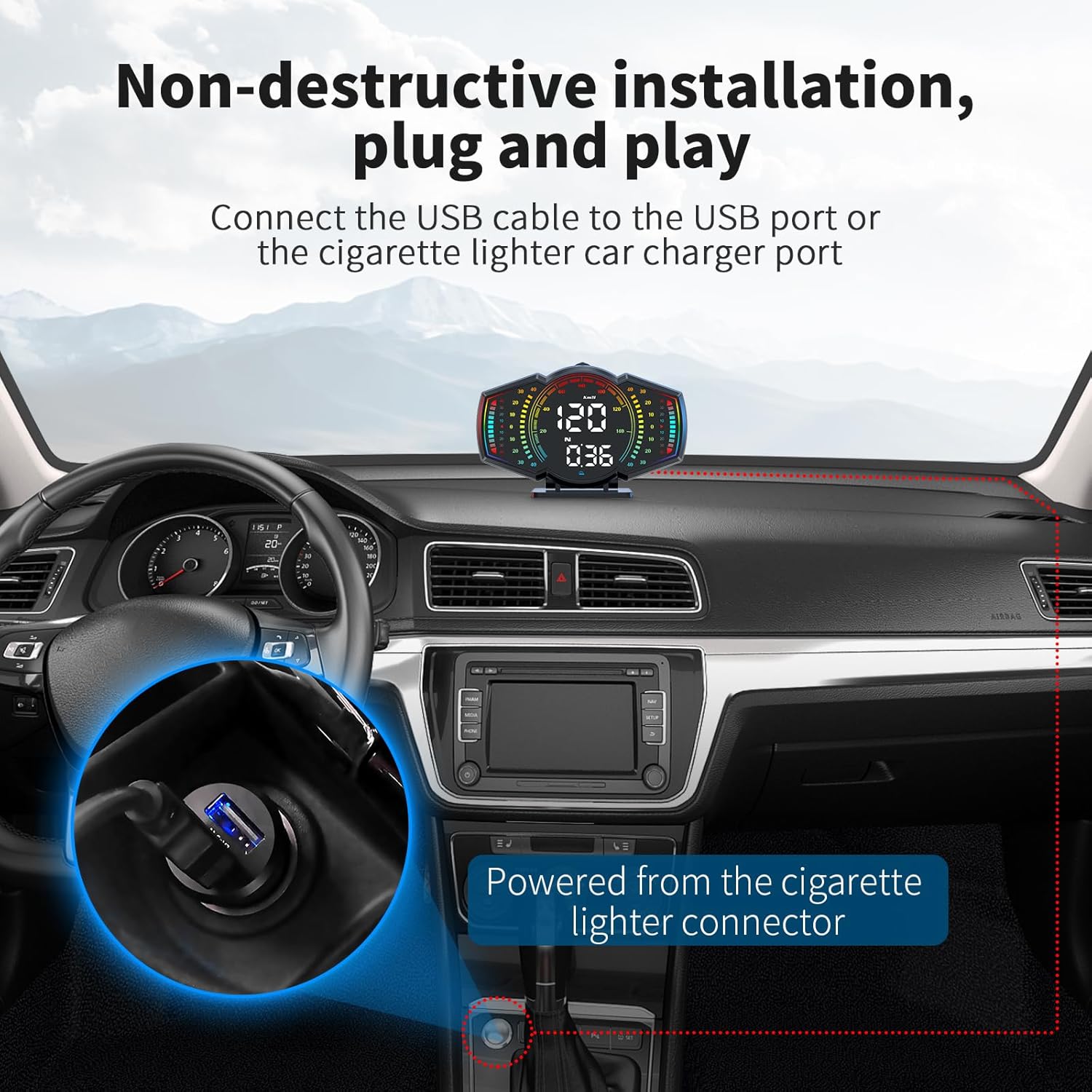 ACECAR Digital GPS Speedometer, Universal Car GPS Head-Up Display, Smart HUD with GPS Speed MPH&Km/H, Driving Time, Distance, Altitude, Overspeed Alert & Fatigue Alert, for All Vehicles