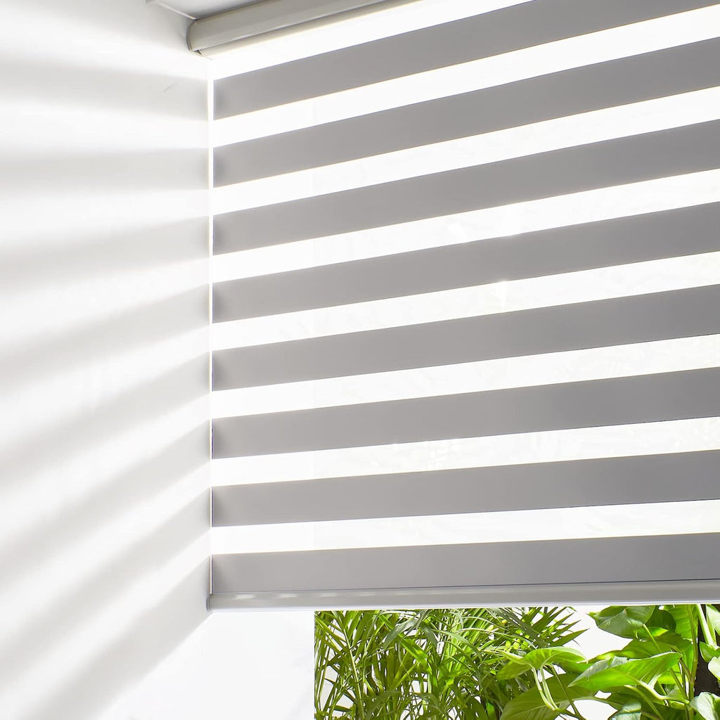 Persilux Cordless Zebra Blinds for Windows Free-Stop Roller Window Shades (39" W X 72" H, Grey) Dual Layer Light Control for Day and Night, Light Filtering Sheer Shades for Home, Easy to Install