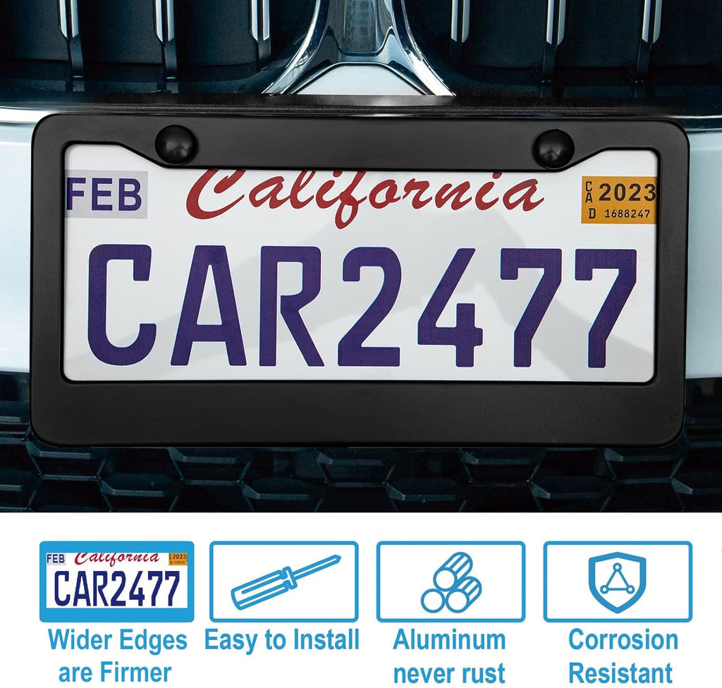 2PCS Matte Black License Plate Frames, 2 Holes Solid Aluminum License Plate Holder, Universal Car License Plate Frame for Man, Licence Plate Frame Black and Screws, by Lengnoyp