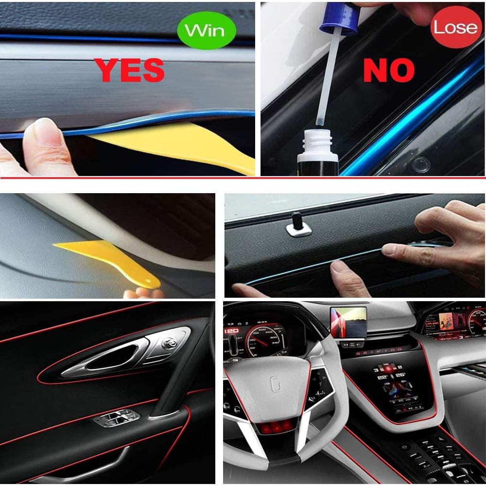 El Wire Red Interior Car LED Strip Lights, 10M Neon Wire USB 5V with Fuse Protection for Automotive Interior Decoration, with 6mm Sewing Edge
