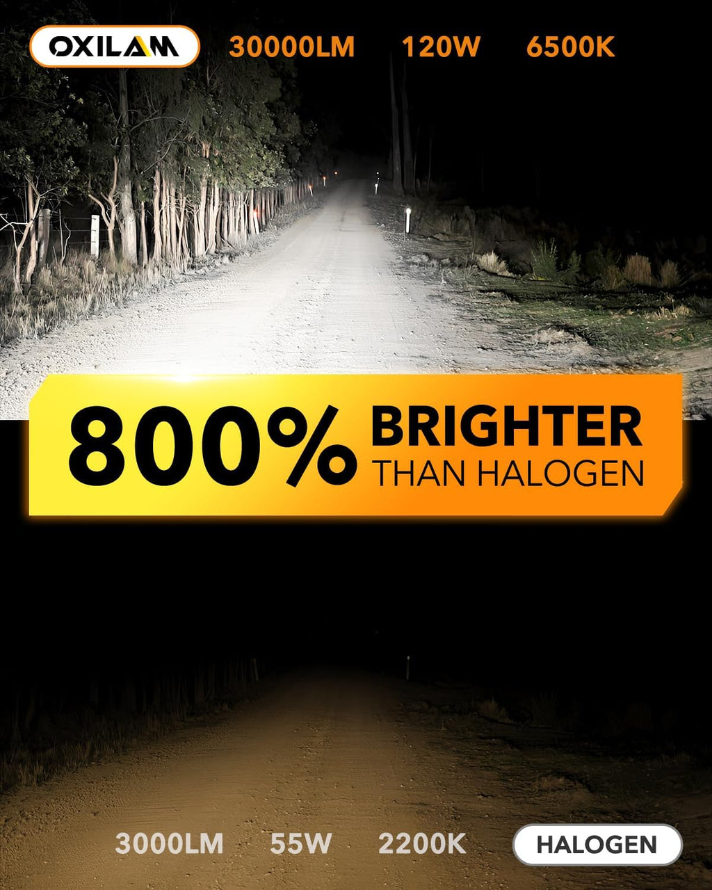 OXILAM 9012 Bulb, 30000 Lumens 800% Brighter, 6500K White Hir2 Fog Halogen Replacement, 60000 Hours Lifespan, IP68, Plug and Play, Pack of 2