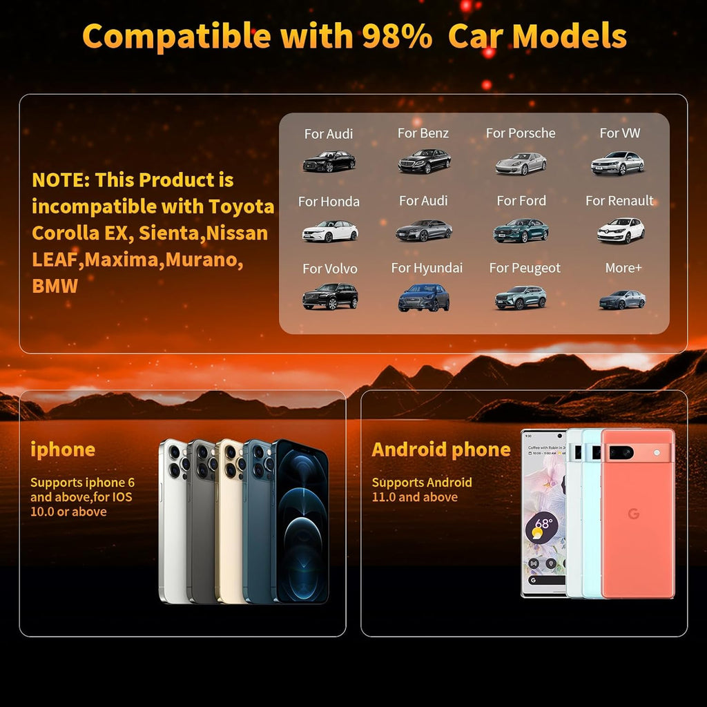 4-in-1 Carplay Ai Box,Wireless CarPlay & Android Auto Adapter,Compatible with N-etflix/YouTube/TIK Tok/Screen Mirror Link/TF Card,Suitable for Cars Equipped with OEM Wired CarPlay,Plug & Play
