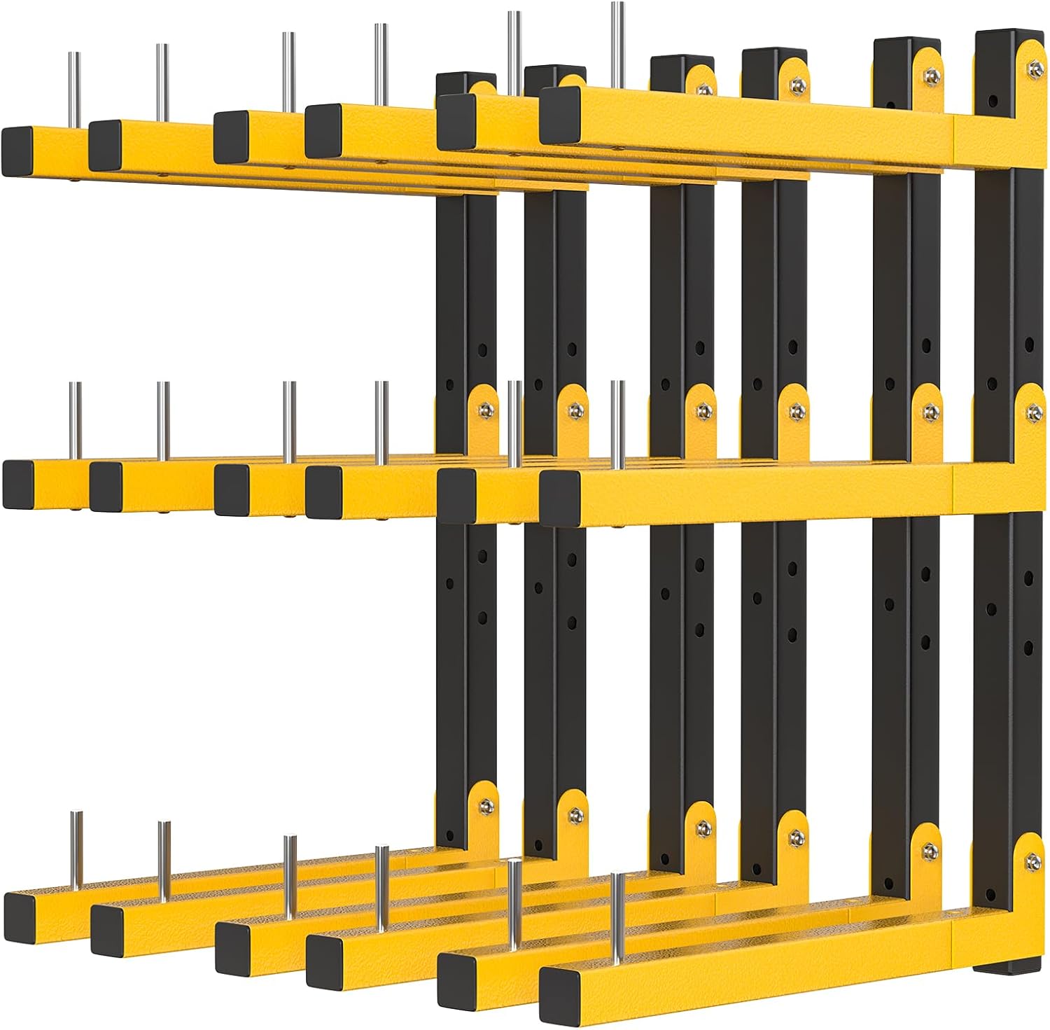 Lumber Rack Wall Mount Storage Racks Folding Wood Organizer Heavy Duty Shelf Brackets With 9-Level 1080 Lbs Capacity Yellow Metal Utility Racks Garage Wall Shelving for Indoor and Outdoor Use (6 Pack)