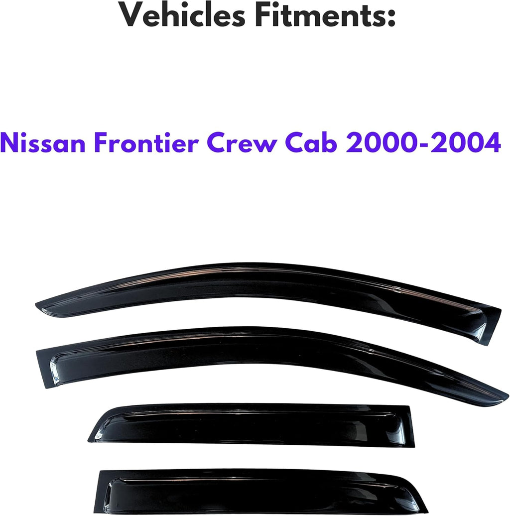 KPY Window Visor Compatible with Nissan Frontier Crew Cab 2000-2004, 4PC Rain Guard Side Window Vent Deflectors Tape-On Style, 2000 2001 2002 2003 2004