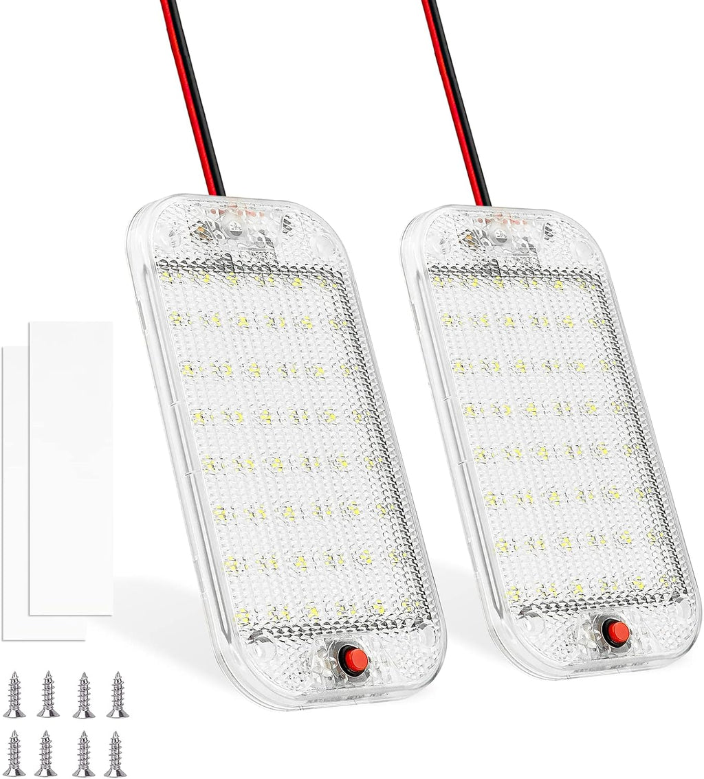 Dome Light for RV Interior, 48LED 800LM Ultra Bright 12 Volt LED White Lights, RV Ceiling Light with Switch Control, Ideal for Car Van Truck Camper Lorry Motorhome Boat(2 Pack)