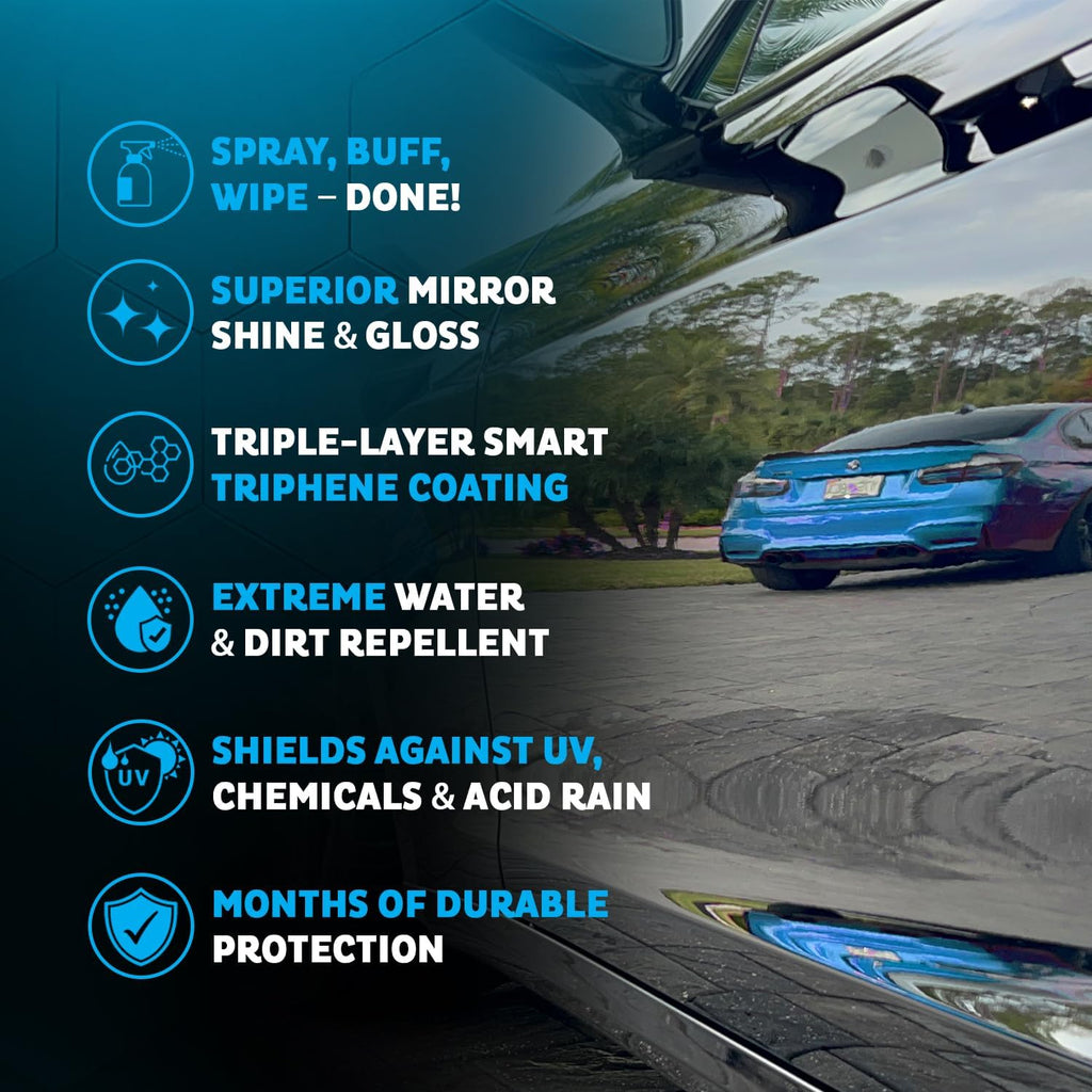 MAXLONE ™ Car Spray with Triphene® Technology, Quick Spray & Wipe All Purpose Waterless Detailer Clean, Shine, Protect Paint, Glass, Wheels, Trim Without Pre-Washing (3, 20oz w 6 Micro Fiber Cloth)
