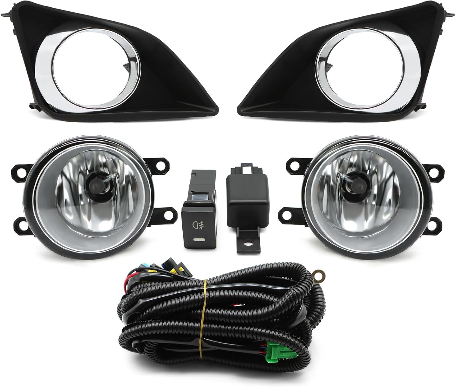 Fog Light Assembly Compatible with Corolla 2009-2010 Fog Lamp w/H11 12V 55W Halogen Bulbs & Bezels & Harness & Switch