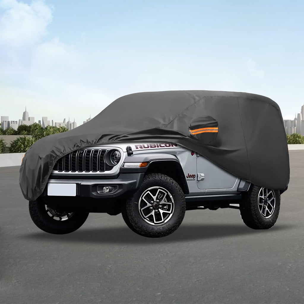 MORNYRAY Compatible with Jeep Wrangler 2 Door, Custom Fit JK JL TJ YJ CJ,Outdoor Waterproof Sun Rain Snow Hail Protection with Driver Door Zipper (Black, Custom Fit Jeep Wrangler 2 Door)