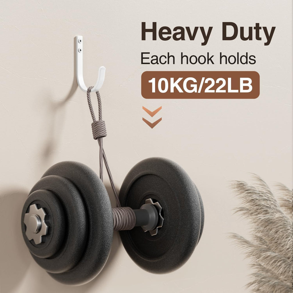 10-Pack Wall Hooks for Towel/Coat - 22LB Heavy Duty Metal Hanger Wall Mount, for Outdoor, Closet, Door, Shelf, Bathroom, for Backpack, Cup, Clothes, Mug, White Matte Screws Included