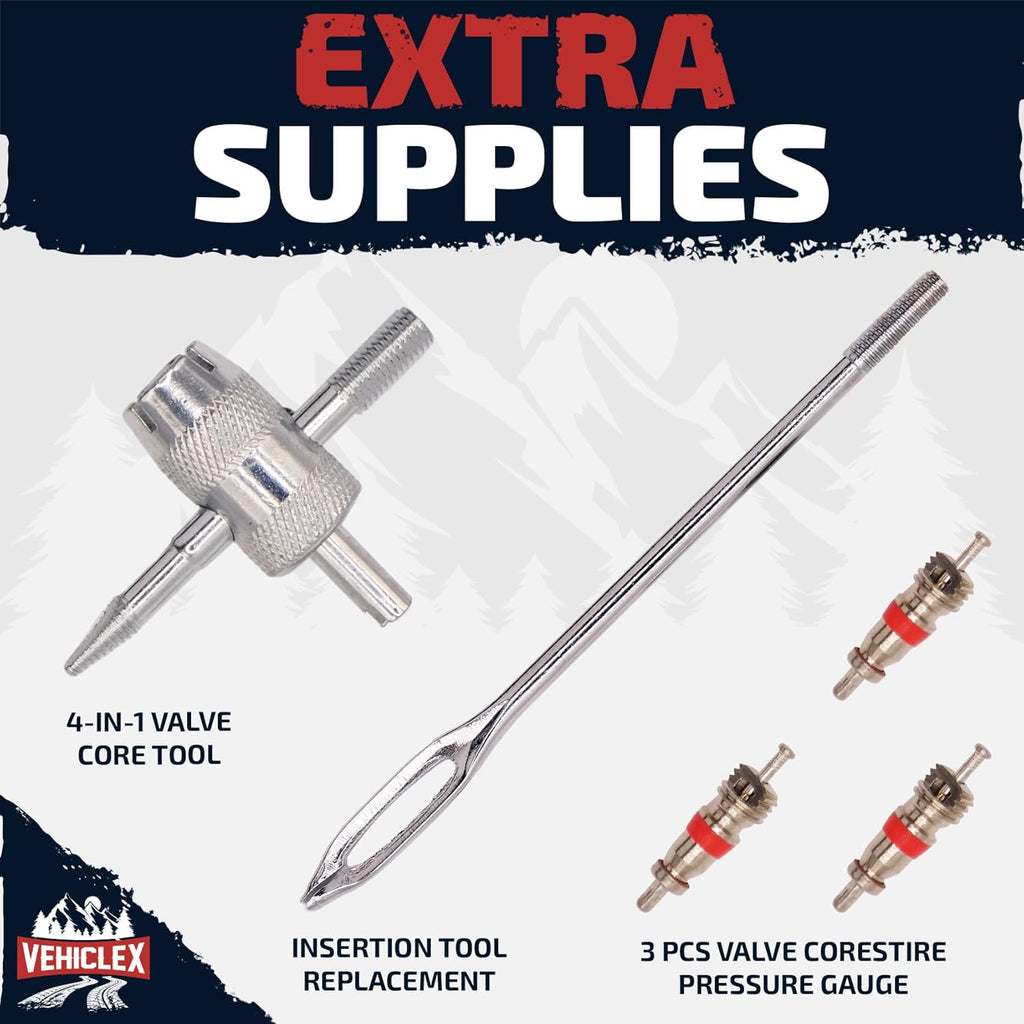 Vehiclex Tire Repair Kit for Plug and Patch with Aluminum Handled Tools - Emergency Kit in Zippered Bag for Car, Motorcycle, ATV, Tractor, Lawn Mower