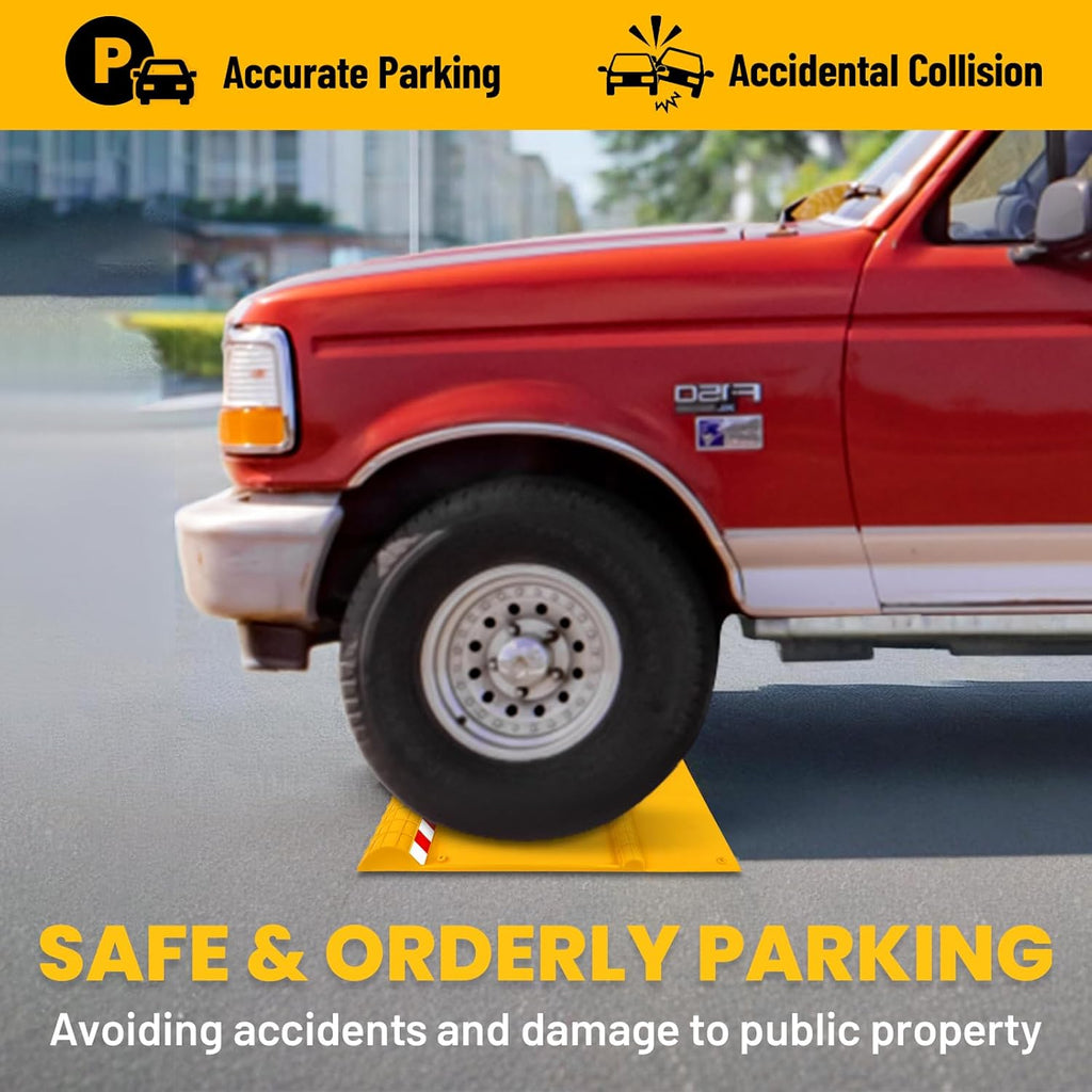 2 Pack Parking Mats for Garage Floors, 21.6" x 11" x 1.9" Heavy Duty Garage Car Parking Mat with High Visibility, Wheel Stops for Car Truck Indoor Outdoor, Yellow