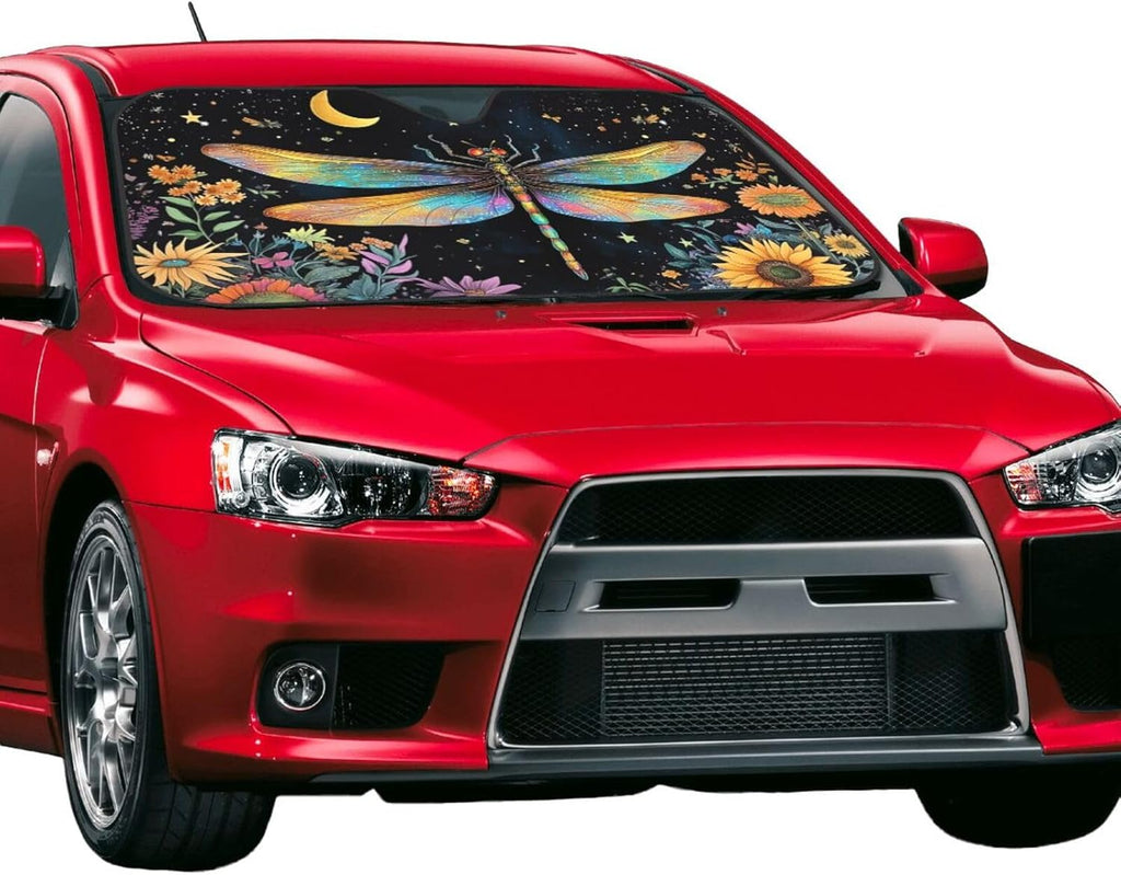 Floral Dragonfly Car Sun Shade Windshield Sunshade Foldable Front Window Shield Cover for Truck SUV