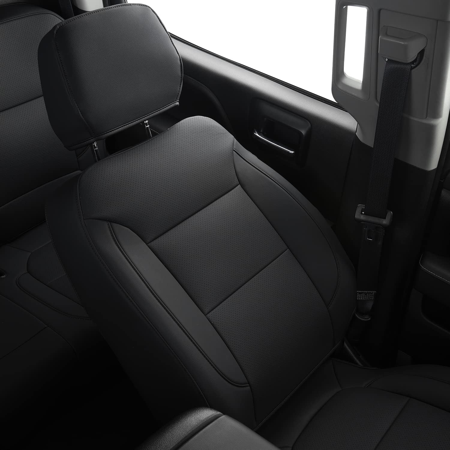 LUCKYMAN CLUB Front Seat Covers fit for Crew Cab/Extended Cab/Regular Cab of 2019-2025 Chevy Silverado Sierra 1500, 2020-2025 Silverado Sierra 2500 3500 (Black 2 pcs)