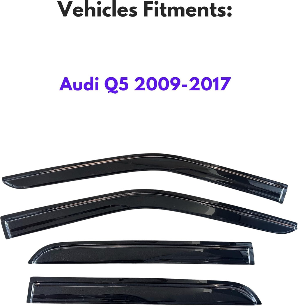 KPY Window Visor Compatible with Audi Q5 2009-2017, 4PC Rain Guard Side Window Vent Deflectors Tape-On Mugen Style, 2009 2010 2011 2012 2013 2014 2015 2016 2017