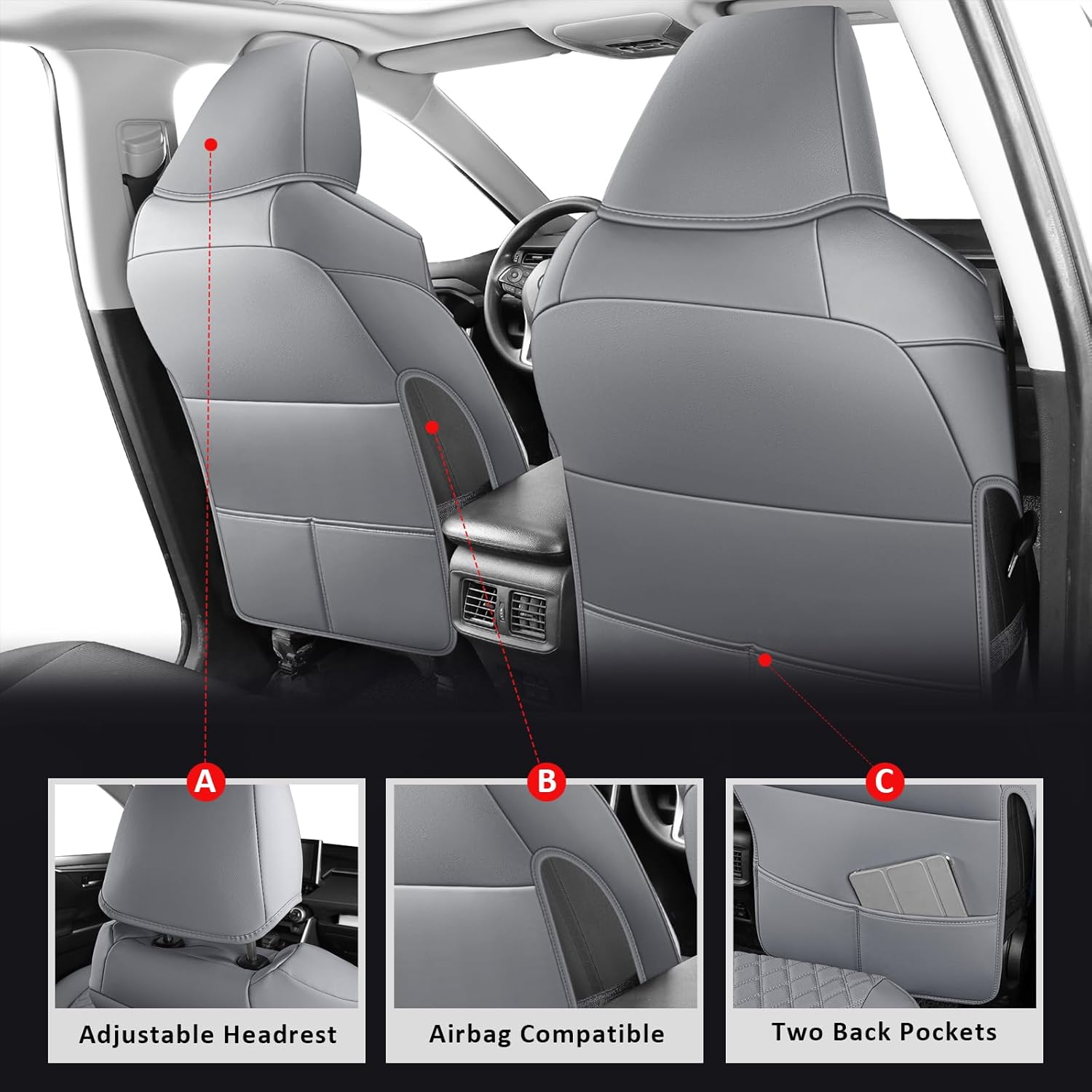MIROZO Seat Covers for Rav4,Waterproof Car Seat Covers Compatible with 2019-2025 Toyota RAV4 Hybrid LE XLE Limited Car Seat Cover RAV4 Hybrid(Gray,Non XSE&2022-2025 SE Hybrid)