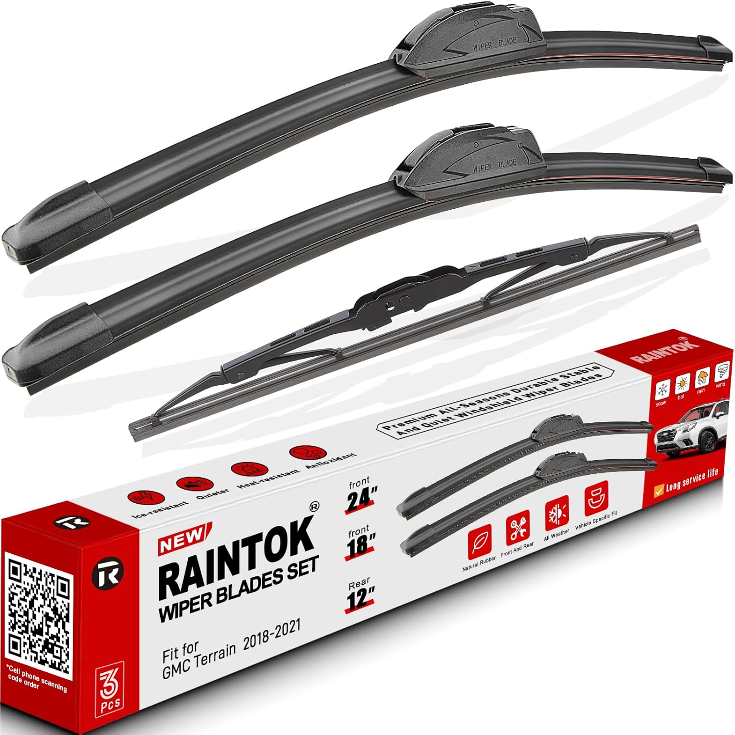 Windshield Wiper Blades Replacement for 2018 2019 2020 2021 GMC Terrain Original Factory Quality Front Rear Wipers Blade Set for My Car - 24" 18" 12" (Pack of 3)