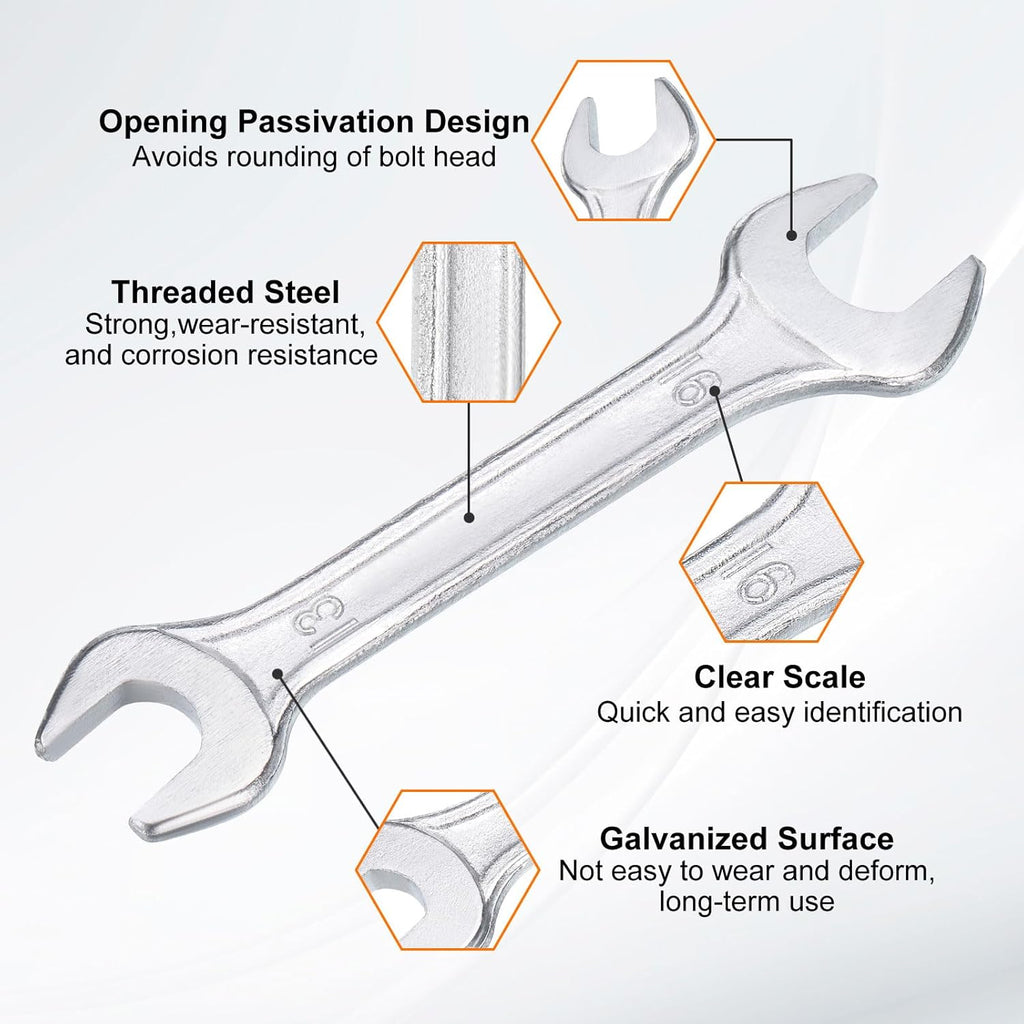 HARFINGTON 5pcs Double Open End Wrench 13mm x 16mm Metric 15 Degree Offset Angle Small Flat Head Wrench Galvanizing Open Ended Spanner for Automotive Repair Furniture Assembly