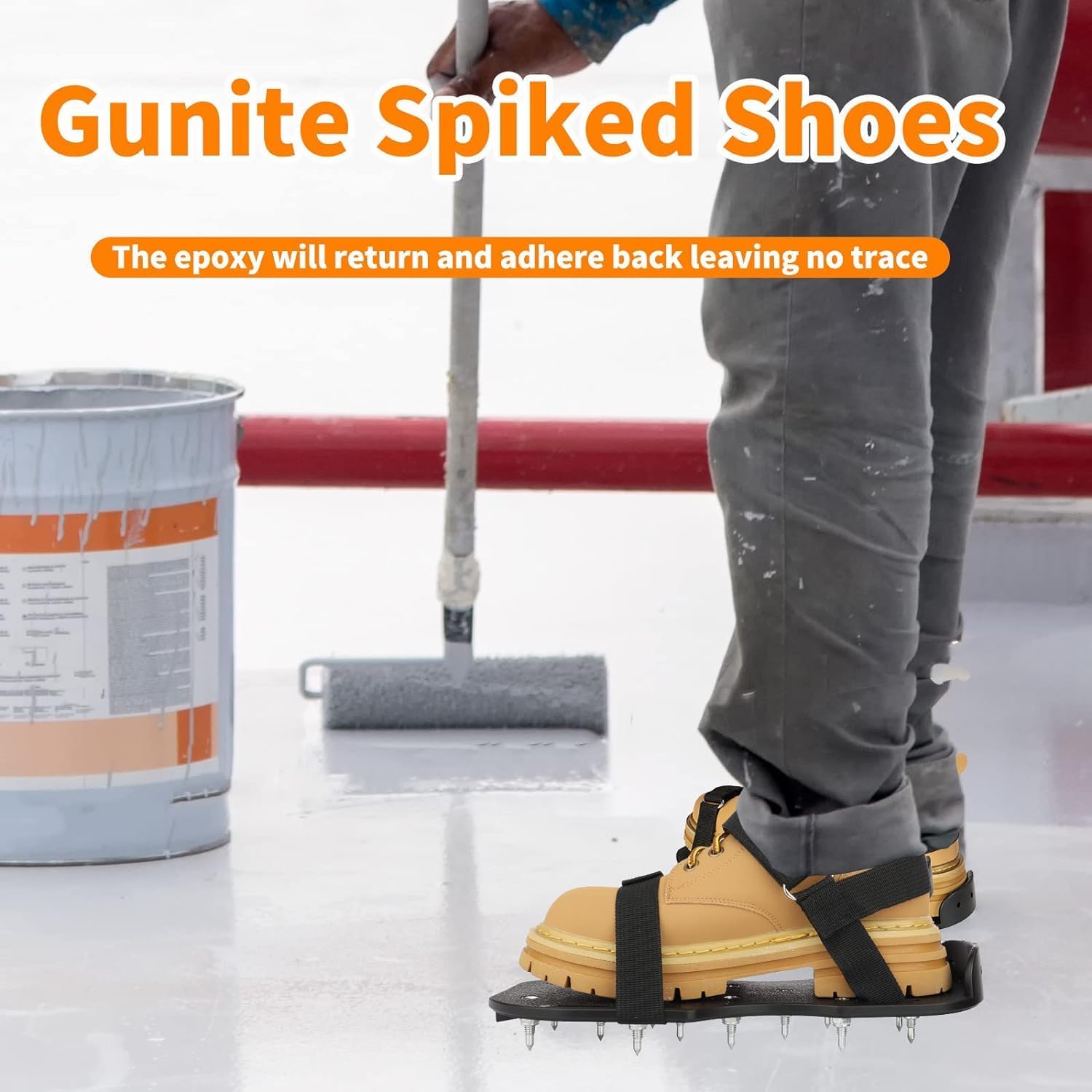 Epoxy Floor Spiked Shoes Fully Assembled Gunite Spiked Shoes with 3/4" Short Spikes for Garage Floor Epoxy, Overlays, Cover Installation,1 Pair (Black)