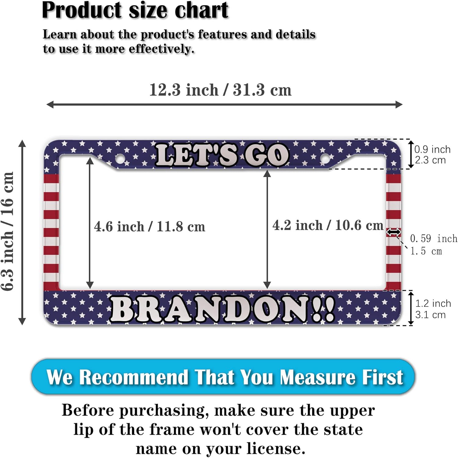 License Plate Frames for Women Multicolor License Plate Covers for Men Lets Go Brandon Universal Aluminum Car Accessory 2 Pack with Screw Covers Set