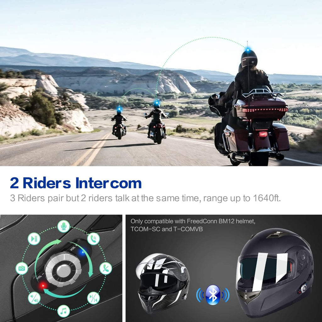 FreedConn BM2-S Bluetooth Motorcycle Helmet, Flip-Up Modular Motorbike Helmet, 500M Connectivity for 2-3 Riders, Voice Dial, Hands-Free Call, MP3, FM, DOT Certified ( Medium, Gray)
