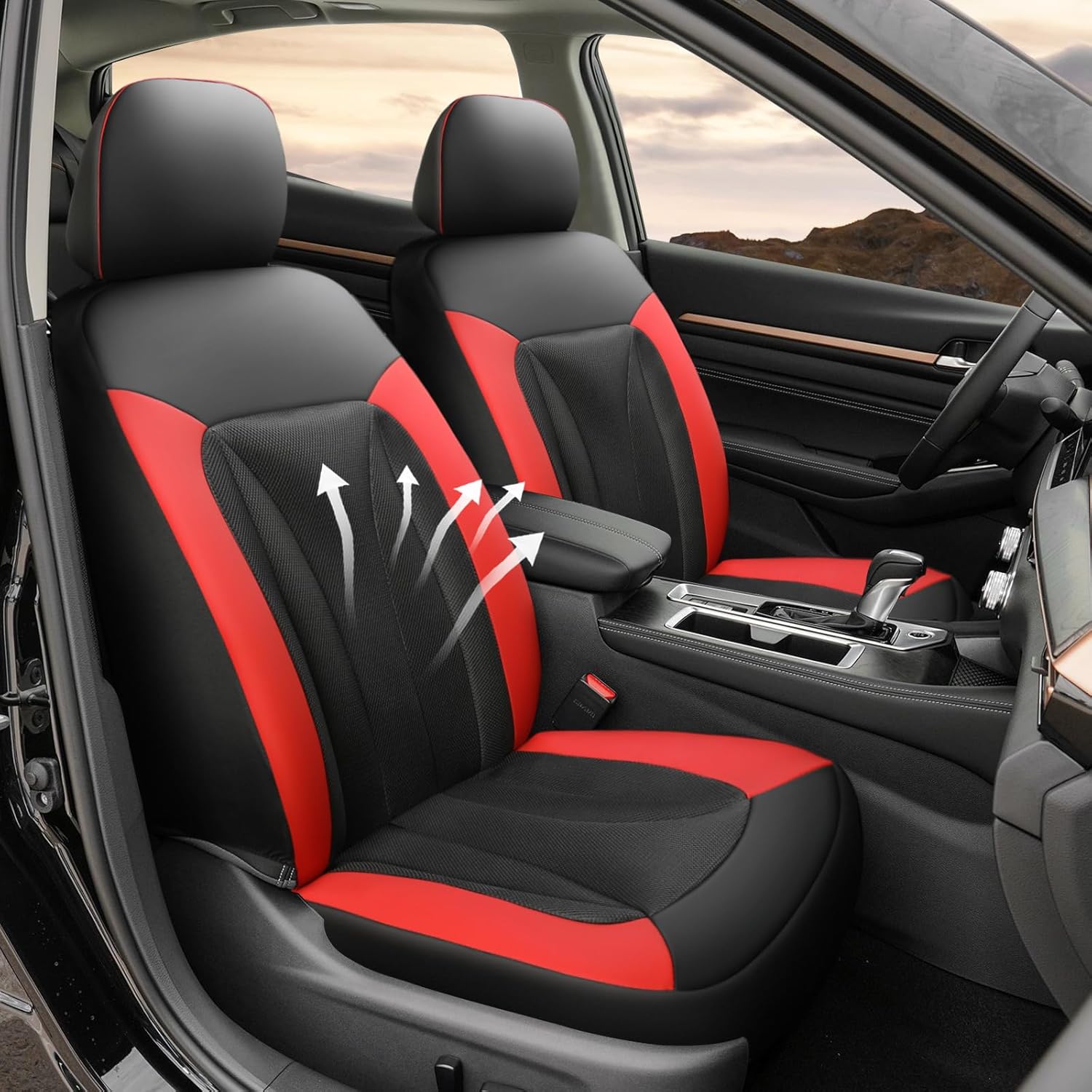 GIANT PANDA Front Seat Cover for Nissan, 3D Air Mesh Car Seat Covers Custom Fit Nissan Rogue Altima Sentra Versa Kicks Frontier Murano Pathfinder Maxima (Red 2-Pack)