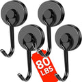 DIYMAG Black Magnetic Hooks, 80LBS Strong Magnetics Heavy Duty, Magnet Hook with Metal Hanger for Hanging Refrigerator Home Kitchen Office, 4Pack