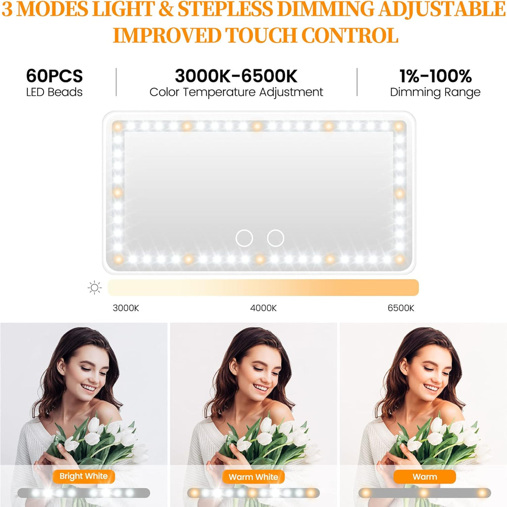 Car Sun Visor Vanity Mirror with Lights, Rechargeable Car Makeup Mirror Accessories, Birthday Gifts for Women Girl, 3 Light Modes, Dimmable Touch Led Screen, Universal for Car Truck