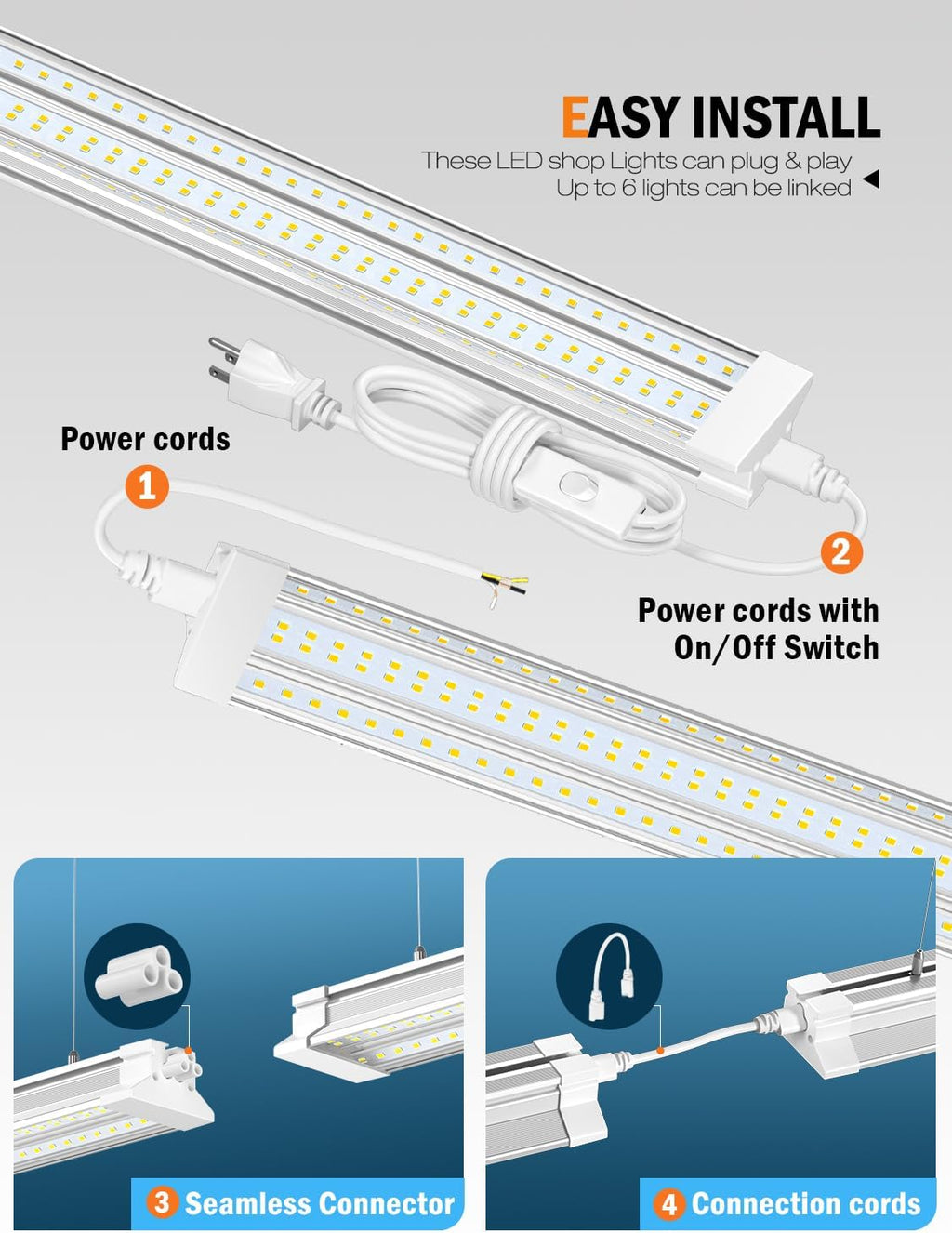 Upgrade Super Bright Hanging | Surface Mount 4' 10000LM 5000K 60W Linkable 4FT Led Shop Light, 4FT Led Shop Light for Workshop Garage Lighting Factory Warehouse Shop Workbench 4 Pack