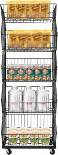 Retail Display Rack 5-Tier Market Merchandise Display Shelf Fruit Storage Shelf Vegetable Snack Basket Retail Store Supplies with Wheels for Home Store Market (18" D X 19" W X 55" H- Black)