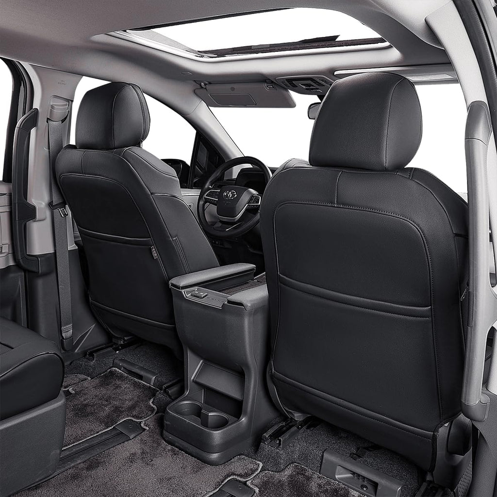EKR Sienna Seat Covers for 2021-2025 Toyota Sienna XLE,XSE,Limited,Platinum,7 Seats,2nd Row Captain Chairs W/NO Legrest,Waterproof Seat Covers Full Set for Cars,Car Seat Protectors -Leather(Black)