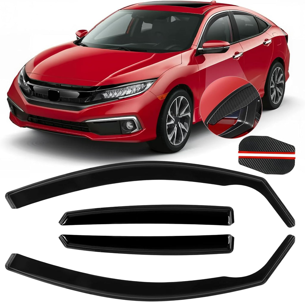 in Channel Rain Guards Fits for Honda Civic 2016-2021 Sedan 4-Door, Durable Window Visors Wind Deflector Vent Shade Shields, 2017 2018 2019 2020 2021-4PCS