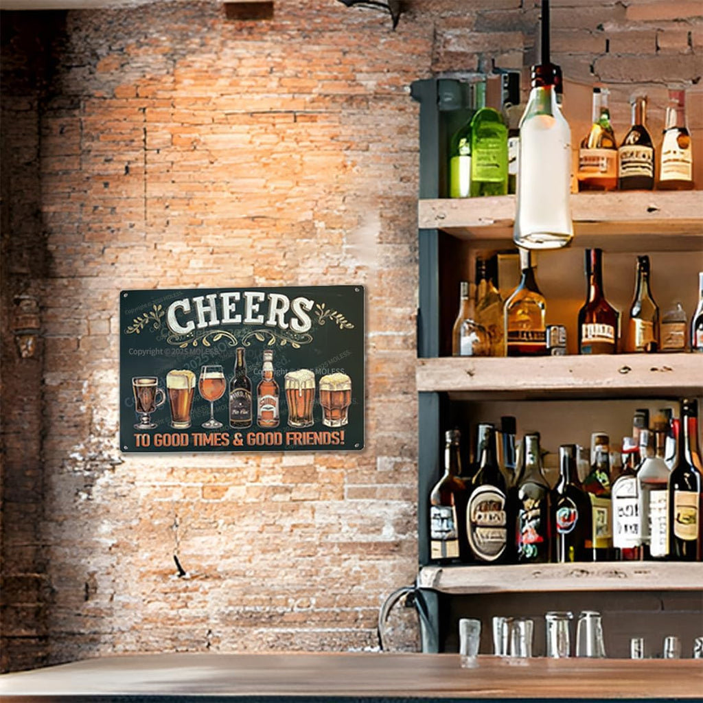 "Cheers to Good Times" Vintage Bar Sign or Man Cave Decor – 12x8″ Durable Metal Beer Signs Wall Decorations for Home Bar/Basement/Garage/Mancave, 2346