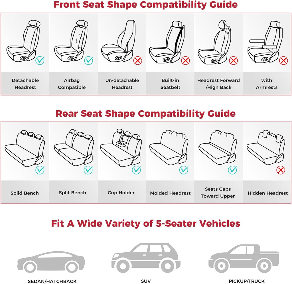 Black Car Seat Covers Full Set - Waterproof Leather Car Seat Protector Universal Fit Escape Fusion Edge Expedition Ranger