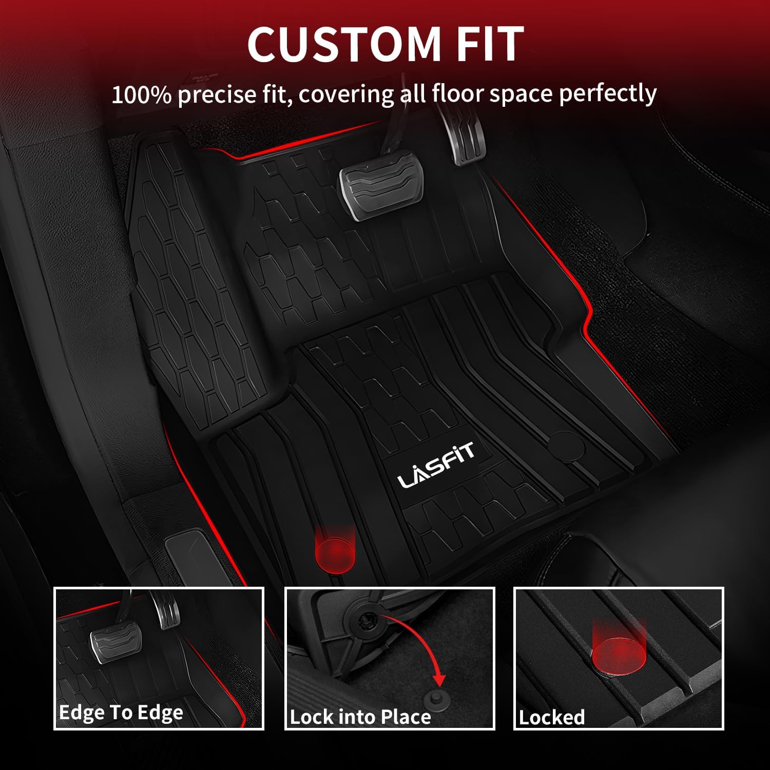 LASFIT Floor Mats Fit for Lincoln MKC 2019 2018 2017 2016 2015 TPE All Weather Floor Liners Custom Fit Car Mats 2015-2019 Accessories, 1st and 2nd Rows Floor Mats - Black