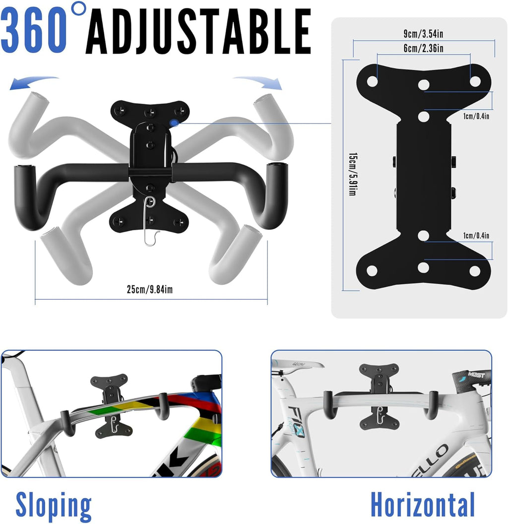 Bike Wall Mount Hanger - Adjustable Horizontal Bicycle Storage Rack for Garage and Home - Metal Hook Holder for Road, Mountain, and Hybrid Bikes（2 Pack）