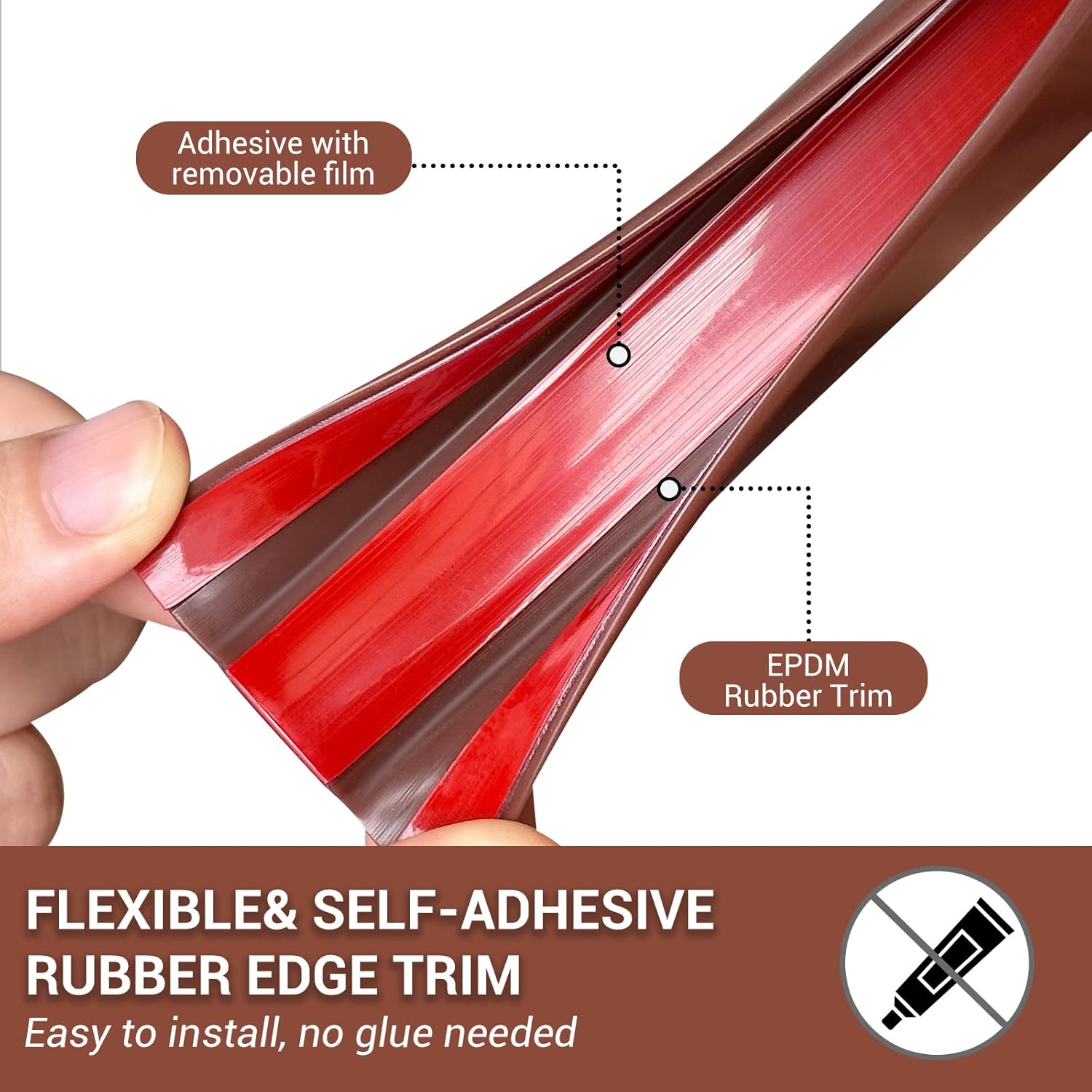 Rubber Edge Trim, Flexible Self-Adhesive U Shaped Peel and Stick Edge Banding, 1-3/4"(44.5mm) U Channel Protector, Edge Guards for Woods, Furniture, 20Ft, Brown Color