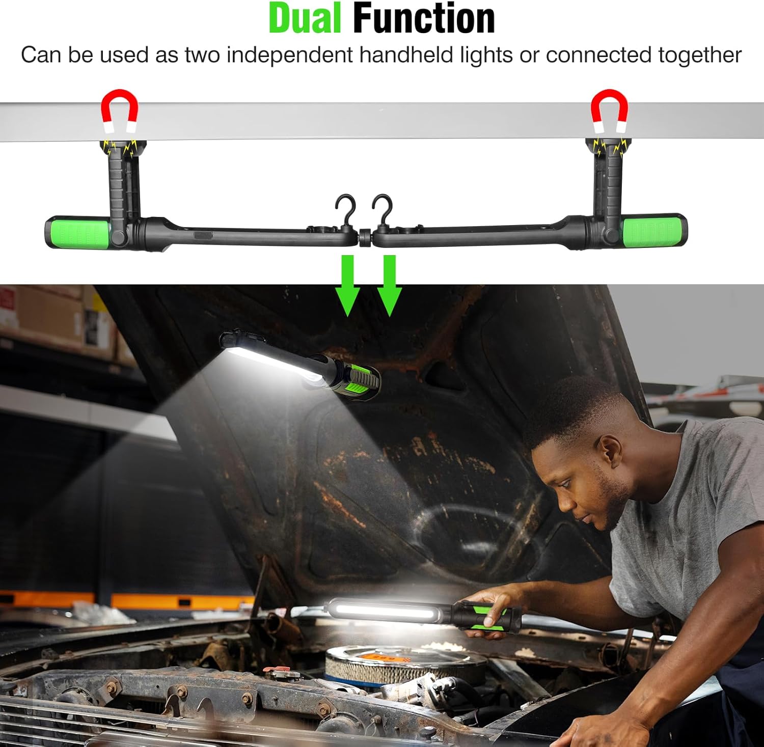 SYLSTAR Work Light for Mechanic, 2400LM LED, 4400mAh Rechargeable, Magnetic, Underhood Work Light with Hooks for Car Repairing/Inspection/Garage/Workshop/Emergency