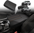 Muslogy Center Console Cover Compatible with Honda Pilot 2023 2024 2025, 2024-2026 Ridgeline/Passport Accessories Armrest Pad Lid Cushion Console Protector Vegan Leather Extra Soft(Black/Orange Trim)