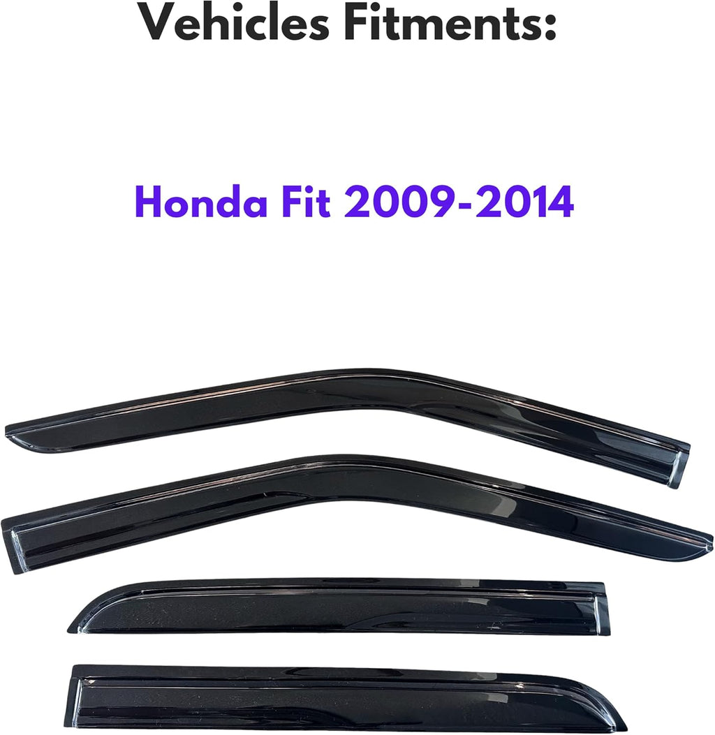 KPY Window Visor Compatible with Honda Fit 2009-2014, 4PC Rain Guard Side Window Vent Deflectors Tape-On Mugen Style, 2009 2010 2011 2012 2013 2014
