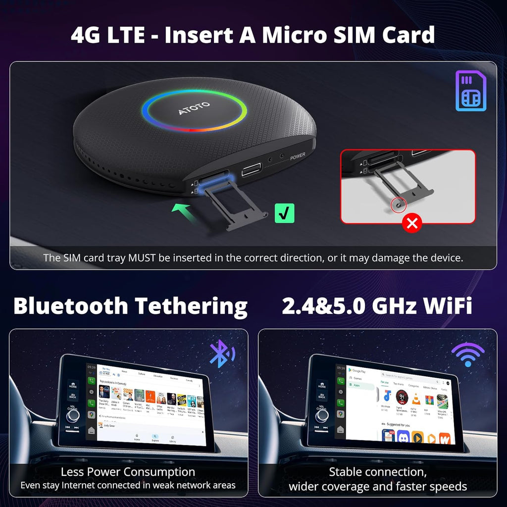 CB6 CarPlay AI Box & Android AI Box, Wireless CarPlay/AndroidAuto Adapter, Plug & Play CarWave Car Smart Box with AI DriveChat, GPS Track, Android 13, 2 BT, 4G LTE, 8G+128G, Black