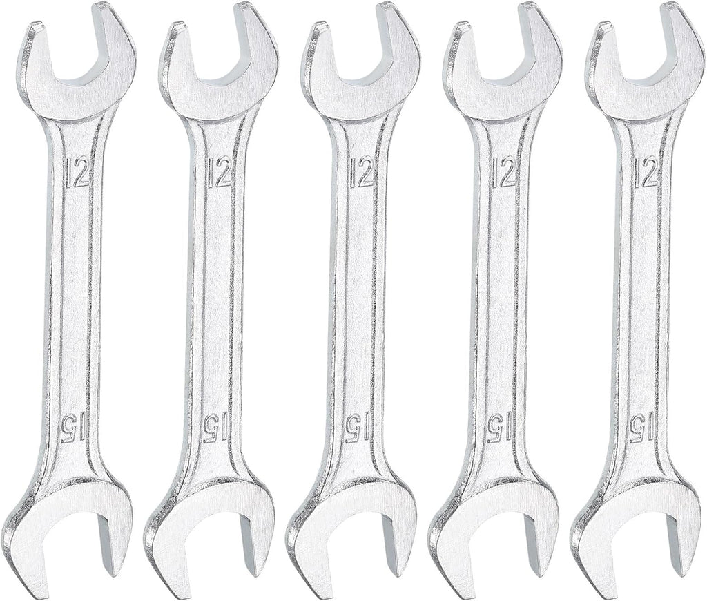 HARFINGTON 5pcs Double Open End Wrench 12mm x 15mm Metric 15 Degree Offset Angle Small Flat Head Wrench Galvanizing Open Ended Spanner for Automotive Repair Furniture Assembly
