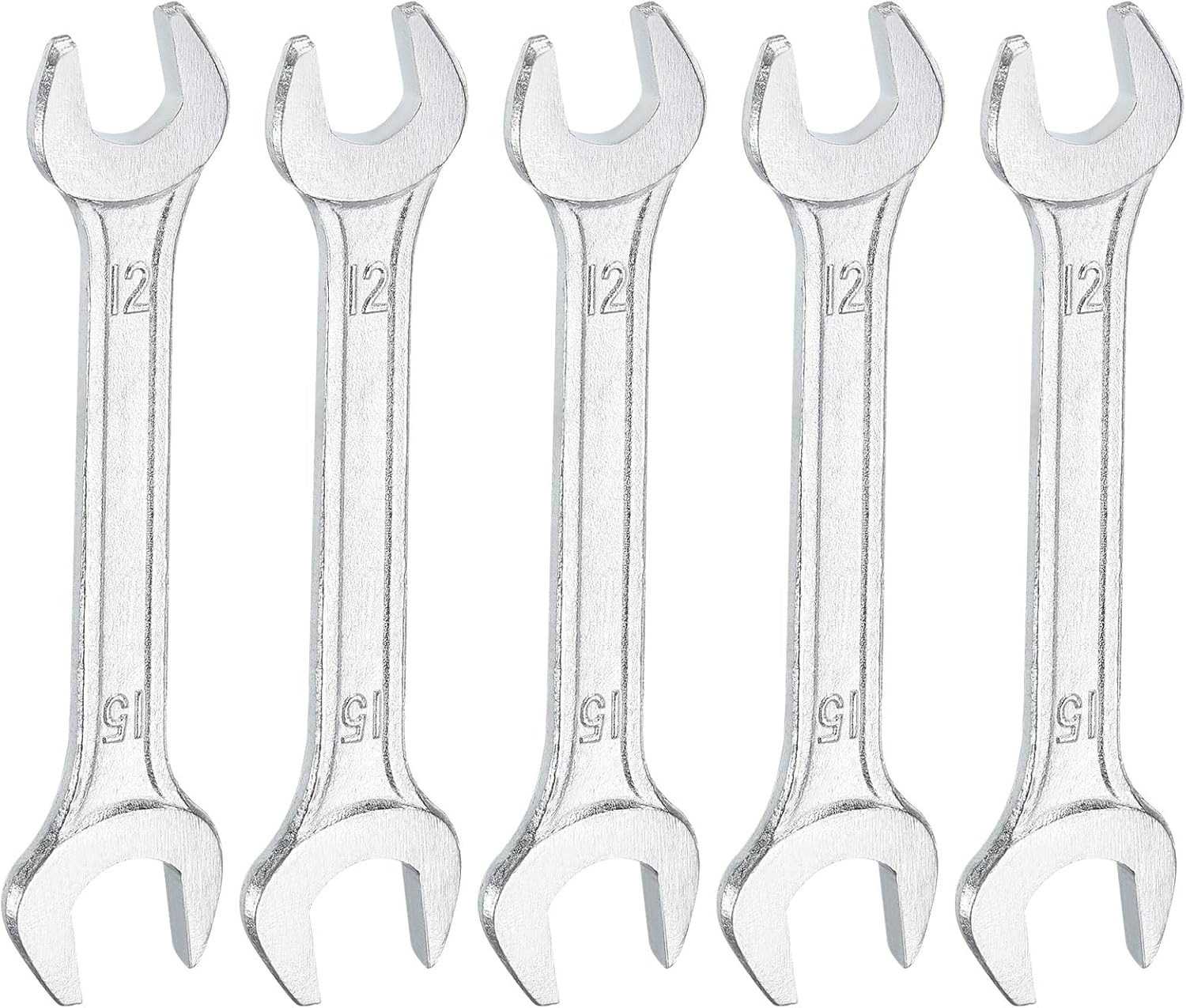 HARFINGTON 5pcs Double Open End Wrench 12mm x 15mm Metric 15 Degree Offset Angle Small Flat Head Wrench Galvanizing Open Ended Spanner for Automotive Repair Furniture Assembly