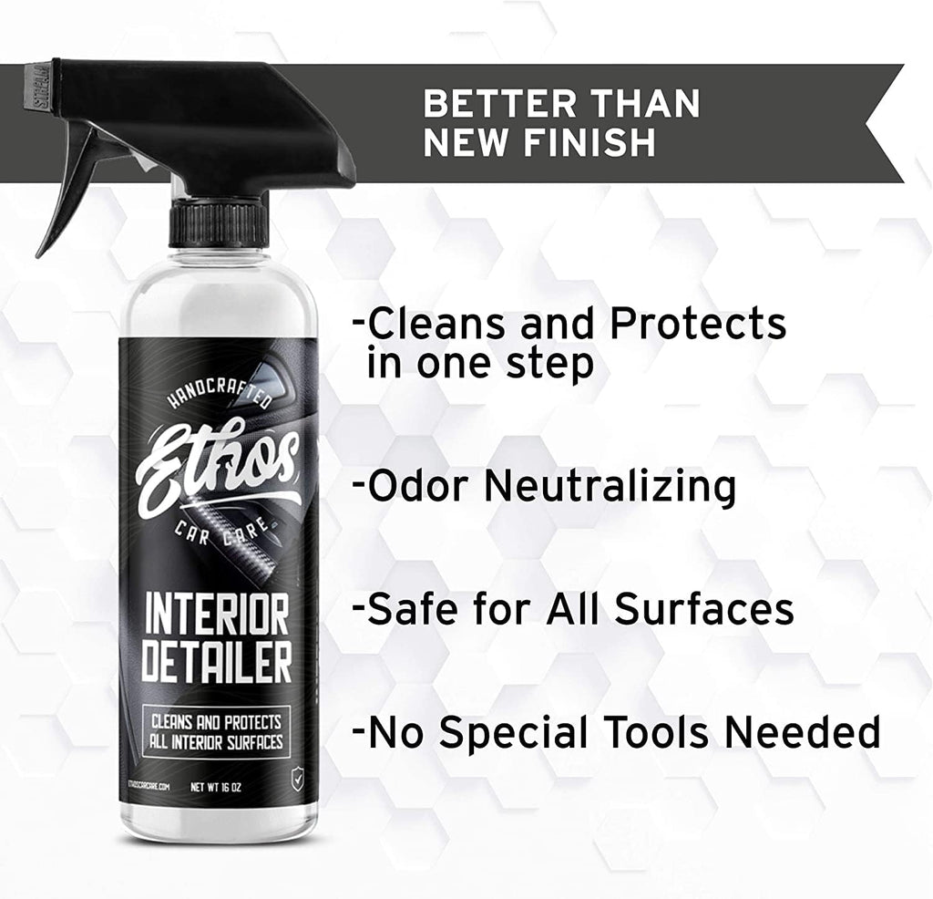 Ethos Car Care Interior Detailer - Easily Cleans and Protects All Interior Surfaces, Non Greasy Satin Finish, UV Protection and Odor Neutralizing Agents for Interior Care (Gallon)